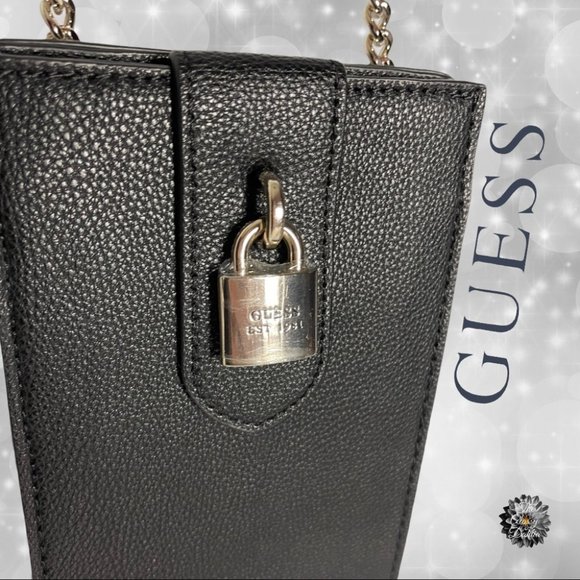 Guess Chained Crossbody Phone Holder Black Silver - Picture 3 of 6